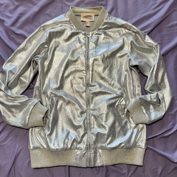 Cute bomber style jacket - flashy Silver Jacket Size P - Forever 21 - Picture 3 of 6